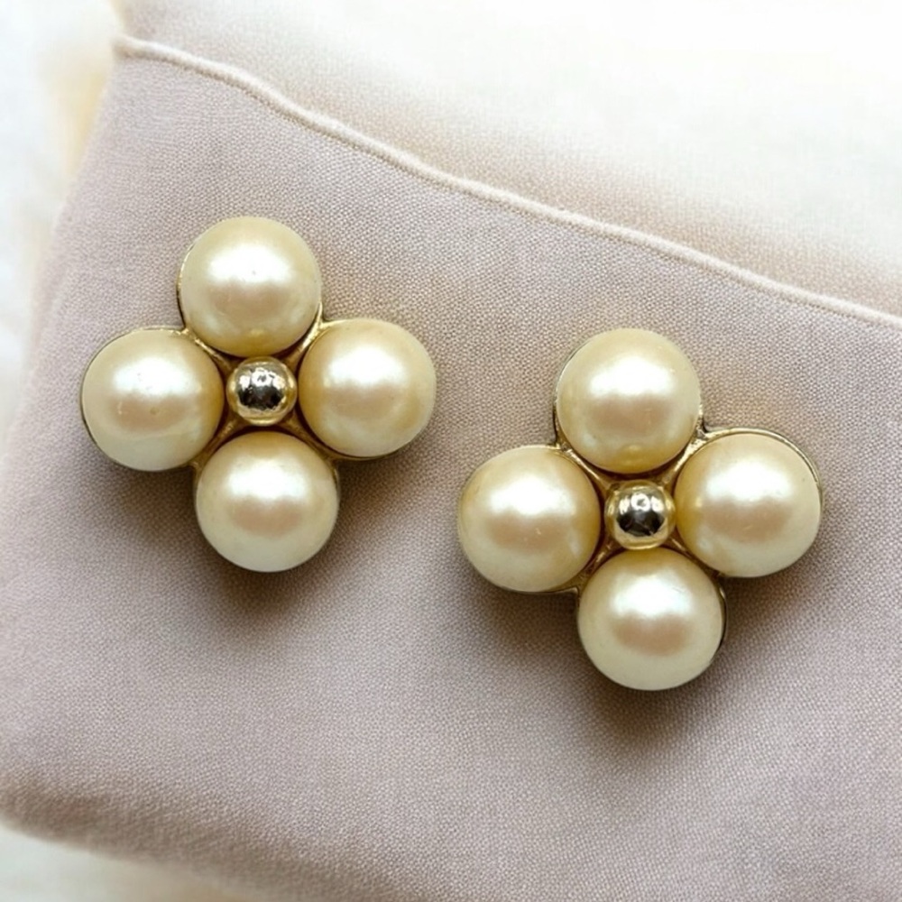 GIVENCHY Vintage Signed Oversized Faux Pearl Clip On Earrings
